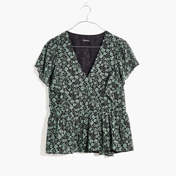 Madewell Georgette Ruffle-Sleeve Peplum Top in Fleur Field NWT S - Picture 2 of 6